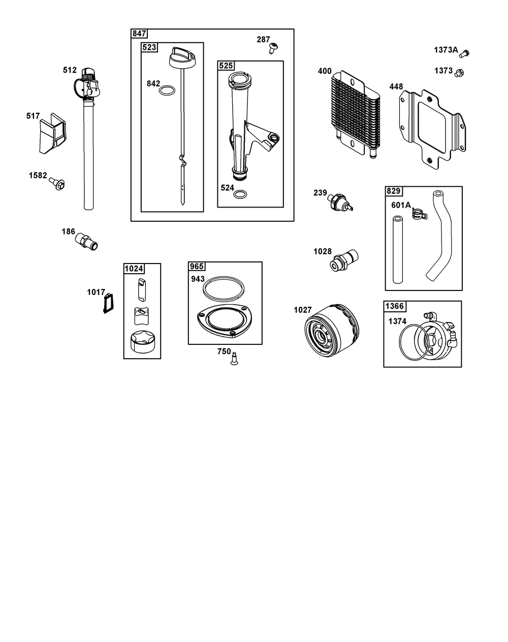 Lubrication Group Diagram and Parts List for 49X977-0005-J1 400000 - 699999 Briggs and Stratton Engine